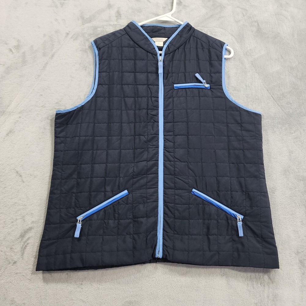 Christopher & Banks Vest Womens XL Blue Quilted Microfiber Full Zip Pockets